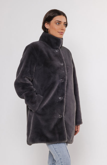 Rino & Pelle Jas nonna fake fur coat graphite Stretchshop.nl