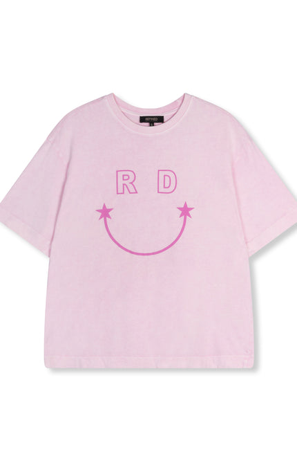 Refined Department T-shirt smiley bruna soft pink Stretchshop.nl