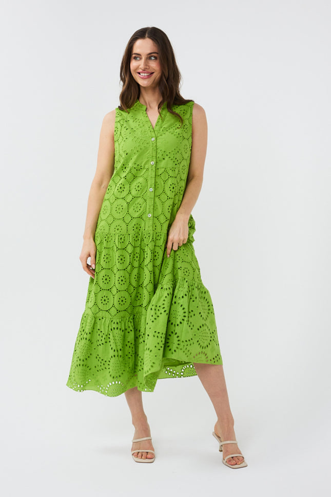 EsQualo Jurk slv/lss cotton chiffly kiwi green 28200 Stretchshop.nl