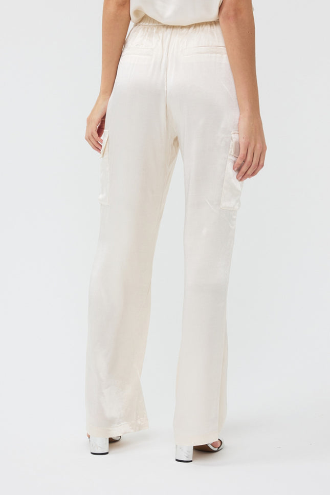 EsQualo Broek cargo viscose sateen ivory 10203 Stretchshop.nl