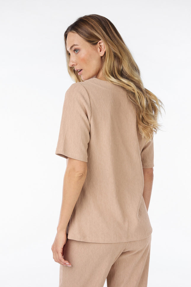 EsQualo Top v/neck fancy crinkle 30017 Stretchshop.nl