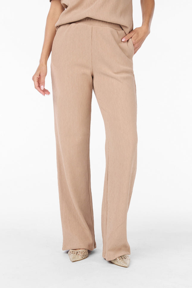 EsQualo Trouser fancy crinkle dark sand 30018 Stretchshop.nl