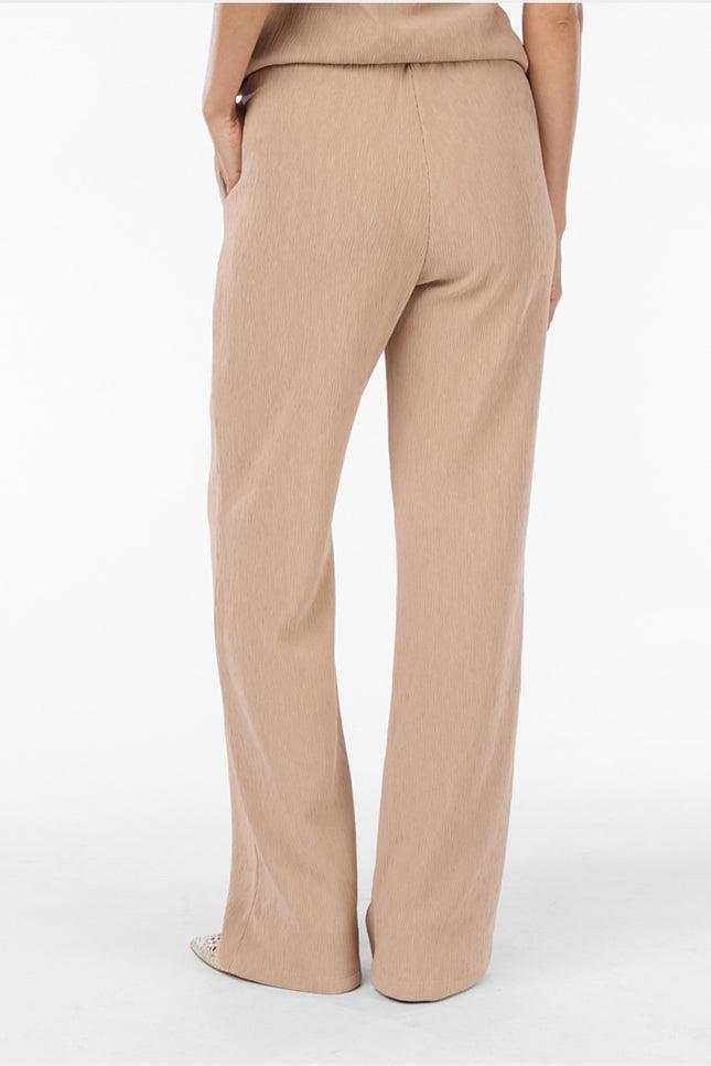 EsQualo Trouser fancy crinkle dark sand 30018 Stretchshop.nl