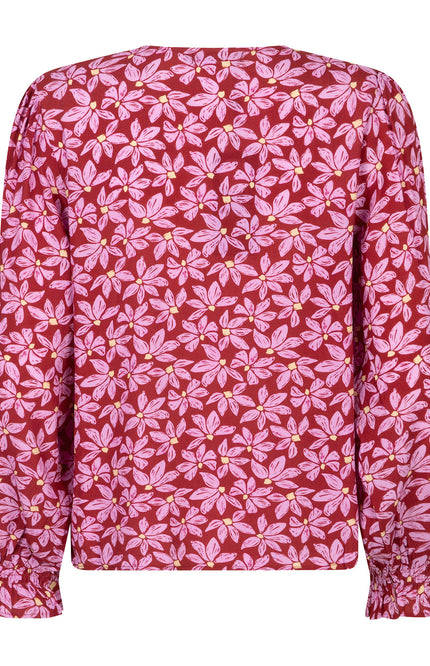 Ydence Top Merel Wine Red/Lilac Flower Stretchshop.nl