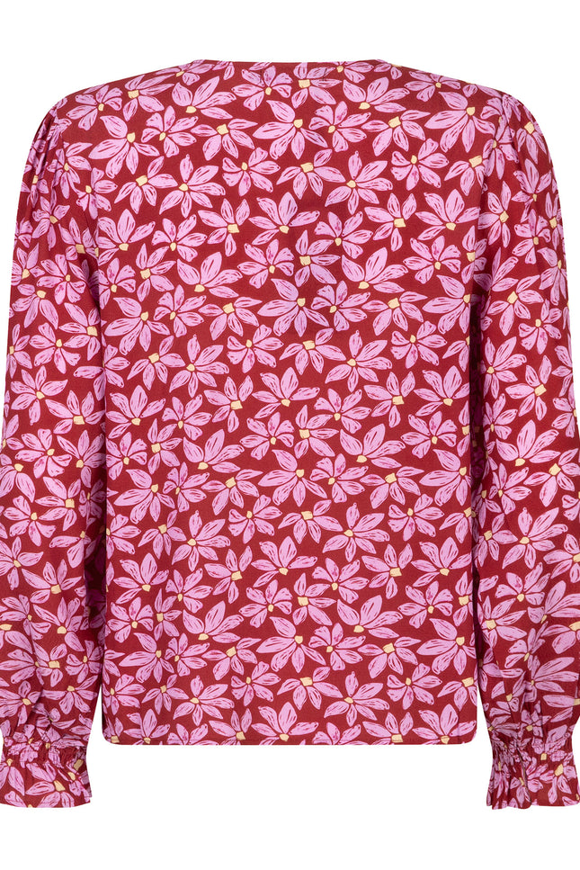 Ydence Top Merel Wine Red/Lilac Flower Stretchshop.nl