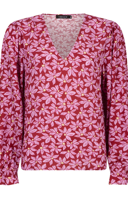 Ydence Top Merel Wine Red/Lilac Flower Stretchshop.nl