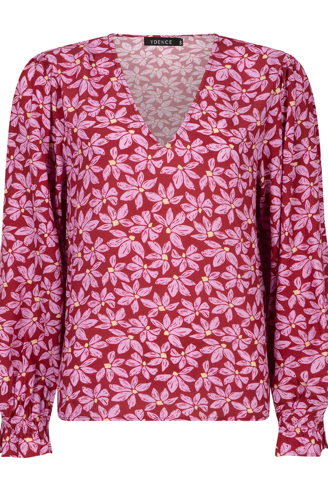 Ydence Top Merel Wine Red/Lilac Flower Stretchshop.nl