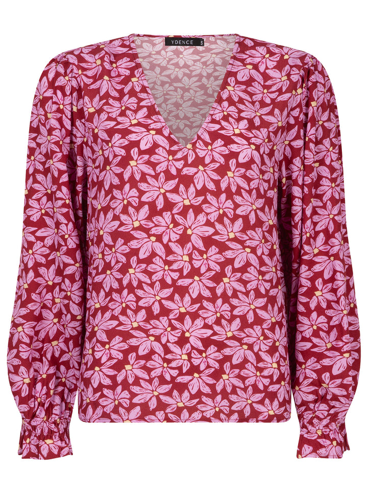 Ydence Top Merel Wine Red/Lilac Flower Stretchshop.nl