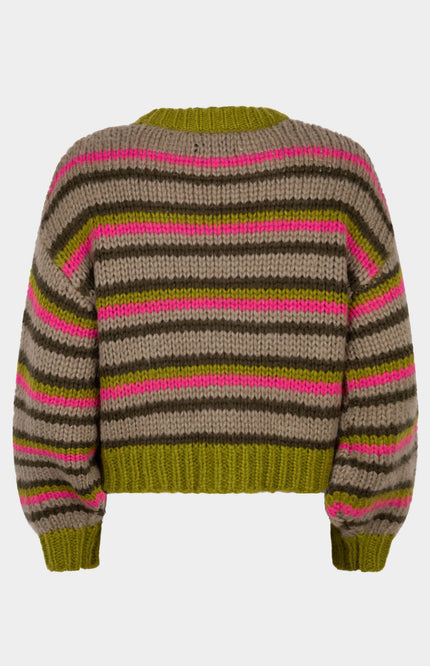 Ydence Sweater Meggie Olive fuchsia warm grey Stretchshop.nl