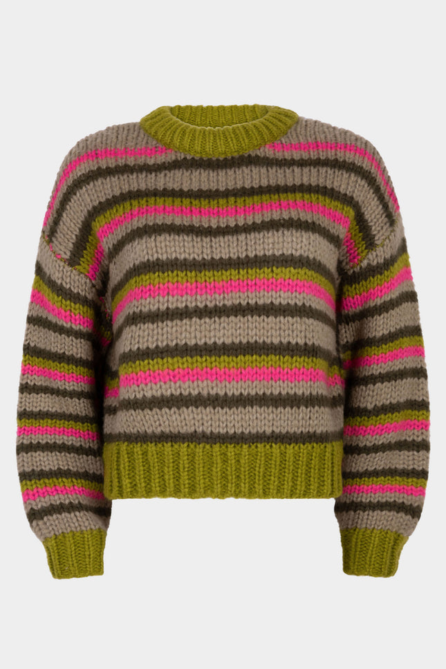 Ydence Sweater Meggie Olive fuchsia warm grey Stretchshop.nl