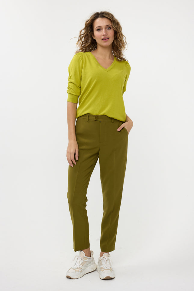 EsQualo Broek chino city moss green F24.10548 Stretchshop.nl