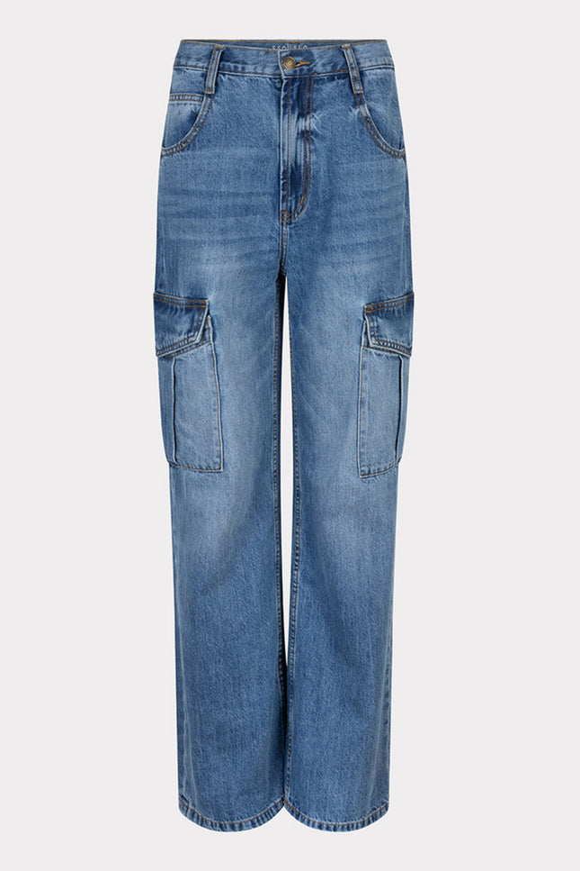 EsQualo Jeans cargo wide leg jeans blue F24.12502 Stretchshop.nl