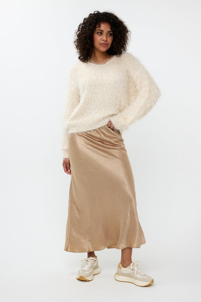 EsQualo Rok crushed satin light sand F24.15504 Stretchshop.nl