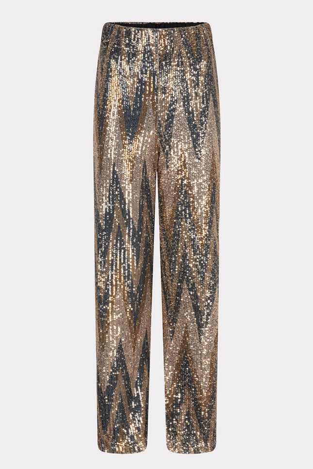 EsQualo Broek sequins zigzag print W24.08706 Stretchshop.nl