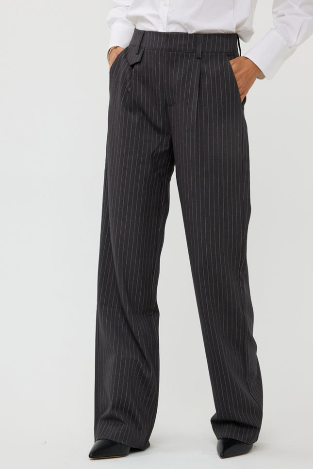 EsQualo Broek pinstripe dark grey W24.10701 Stretchshop.nl