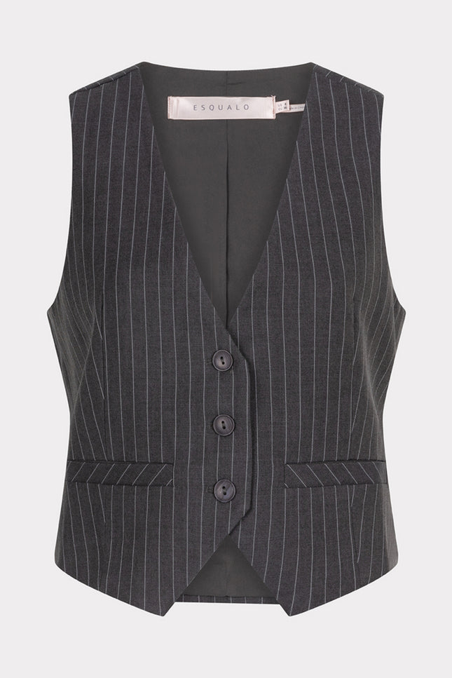 EsQualo Gilet pinstripe dark grey W24.10700 Stretchshop.nl