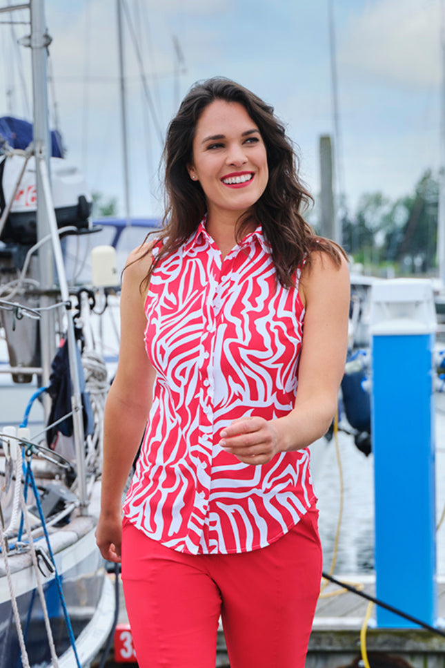Mi Piace Travel blouse red graphic 202299 Stretchshop.nl