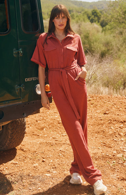 Lofty Manner Jumpsuit bellamy red Stretchshop.nl