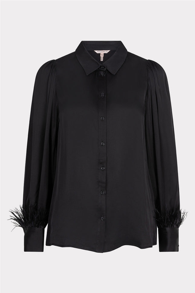 Blouse Basic Satin Feathers Black W24.10710