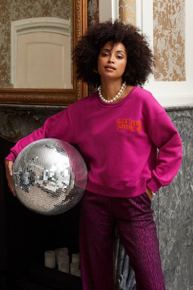 Ydence Sweater Get your shine on Fuchsia purple Stretchshop.nl