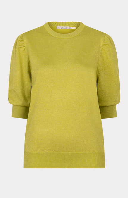 EsQualo Sweater s/slve lurex matcha green F24.31504 Stretchshop.nl