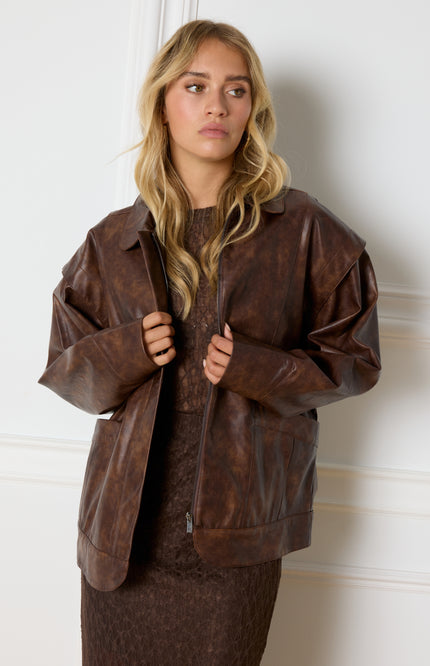 Refined Department Jacket britt fake leather brown Stretchshop.nl