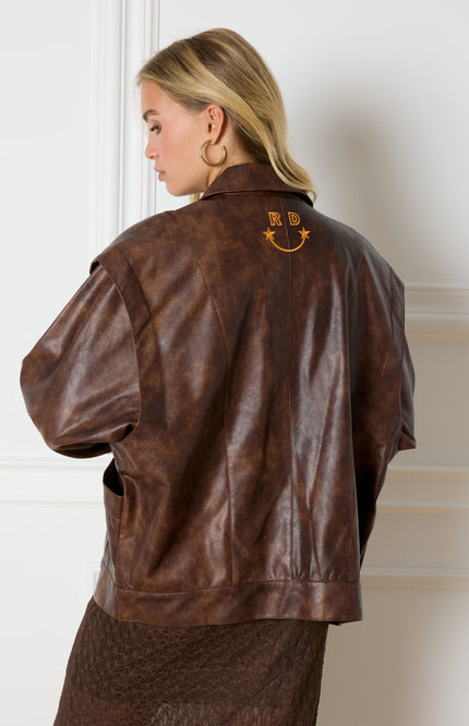 Refined Department Jacket britt fake leather brown Stretchshop.nl