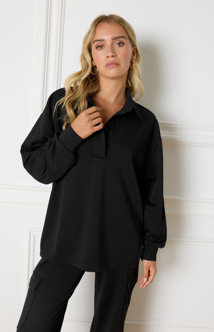 Refined Department Longsleeve loes polo black Stretchshop.nl