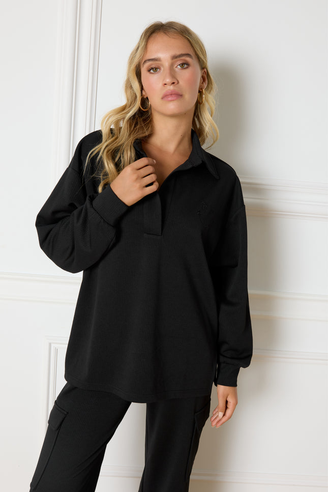 Refined Department Longsleeve loes polo black Stretchshop.nl