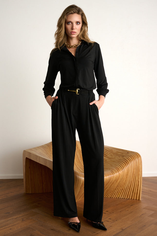 K-design Jumpsuit met riem black Z395 Stretchshop.nl