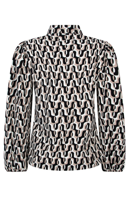 Zoso Travel blouse gina black offwhite 245 Stretchshop.nl