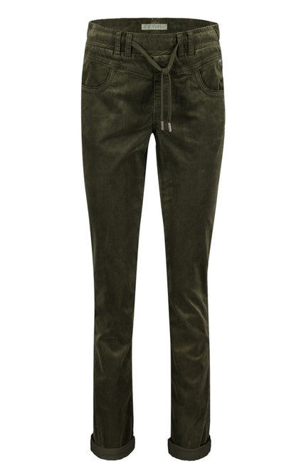 Red Button Broek Tessy velvet army green SRB4322 Stretchshop.nl