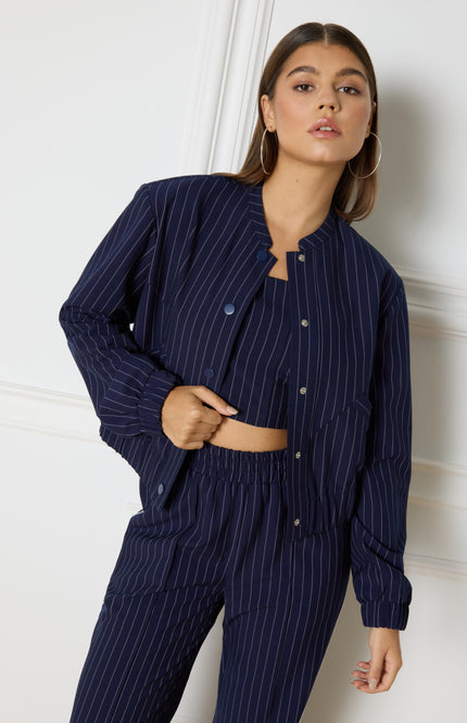 Refined Department Bomber Elysia Striped Navy Stretchshop.nl