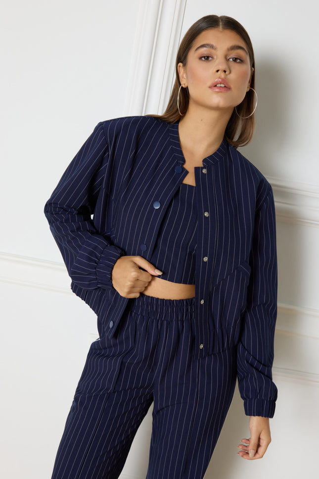 Refined Department Bomber Elysia Striped Navy Stretchshop.nl