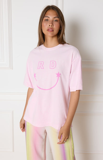 Refined Department T-shirt smiley bruna soft pink Stretchshop.nl