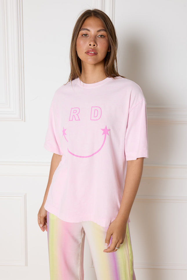 Refined Department T-shirt smiley bruna soft pink Stretchshop.nl