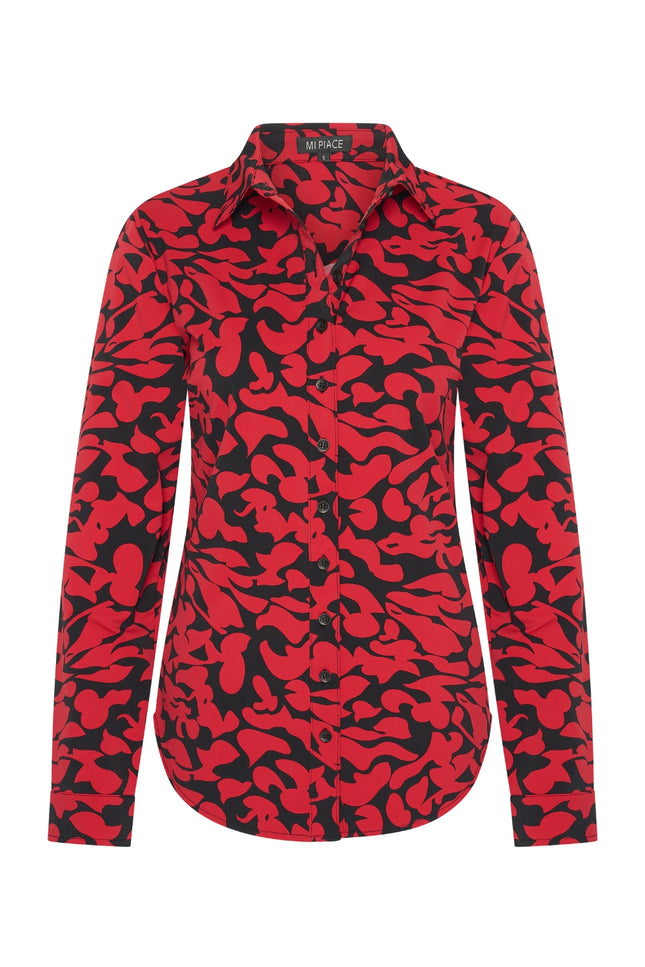 Travel blouse Leaves Print Dark Red Black 60840