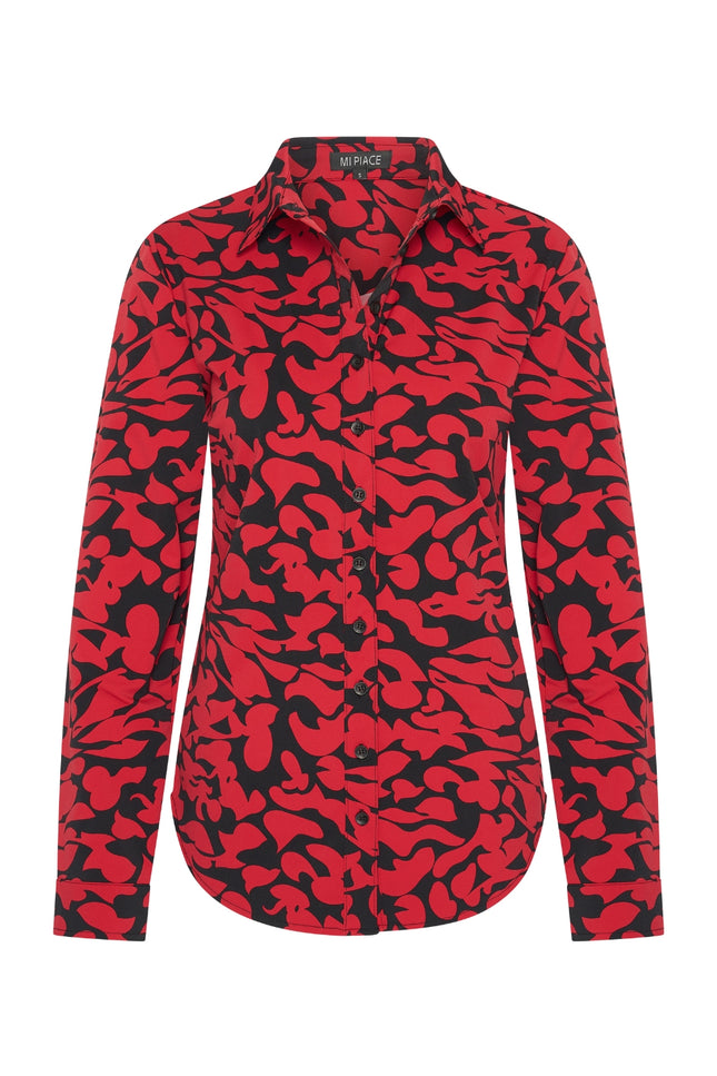 Travel blouse Leaves Print Dark Red Black 60840