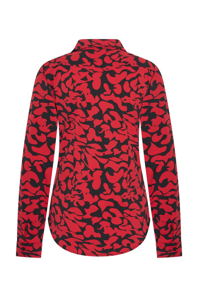 Travel blouse Leaves Print Dark Red Black 60840