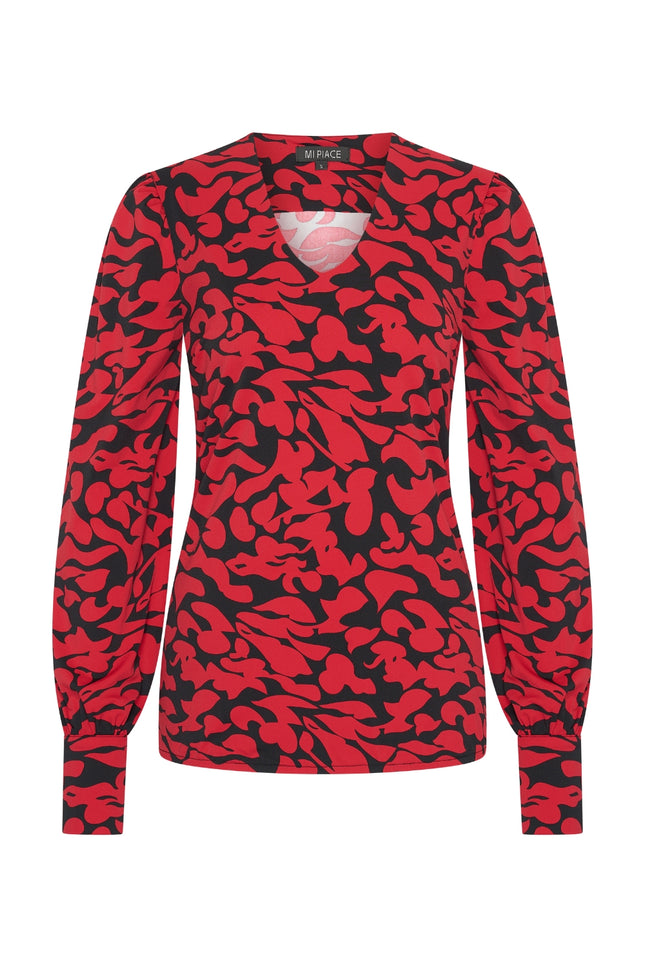 Travel top Leaves Print Dark Red Black 202226