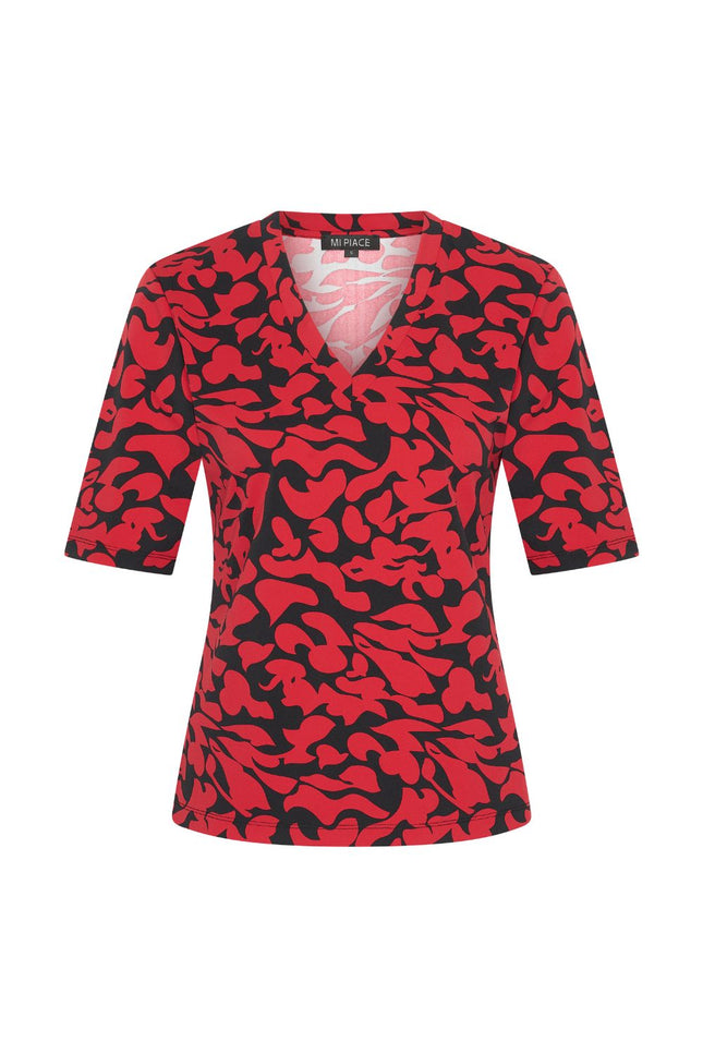 Travel top Leaves Print Dark Red black 202271