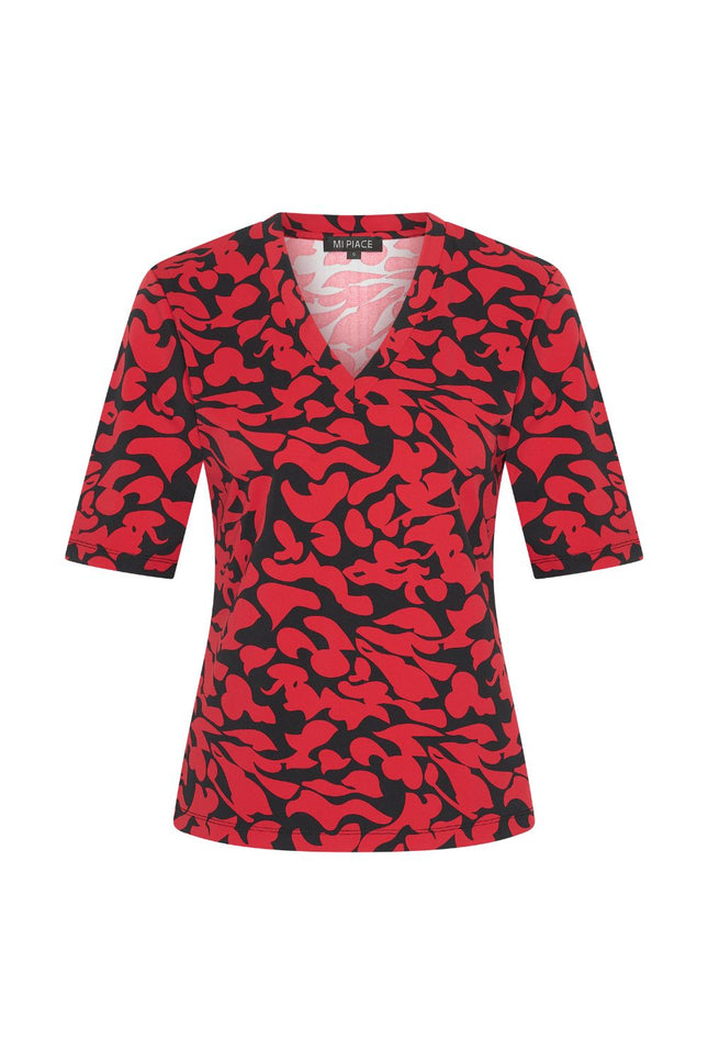 Travel top Leaves Print Dark Red black 202271