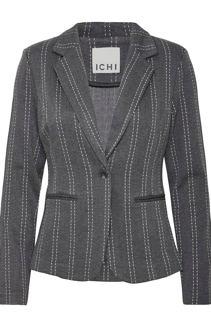 Ichi Blazer ihruti Dark Grey Melange Stripe Stretchshop.nl