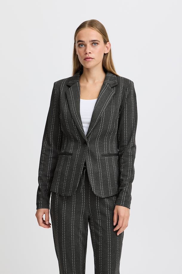 Ichi Blazer ihruti Dark Grey Melange Stripe Stretchshop.nl