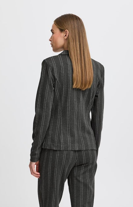 Ichi Blazer ihruti Dark Grey Melange Stripe Stretchshop.nl