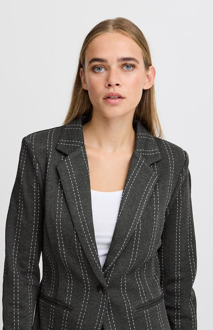 Ichi Blazer ihruti Dark Grey Melange Stripe Stretchshop.nl