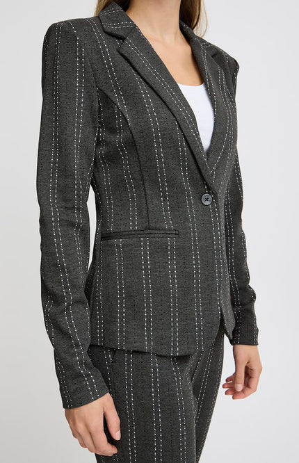 Ichi Blazer ihruti Dark Grey Melange Stripe Stretchshop.nl