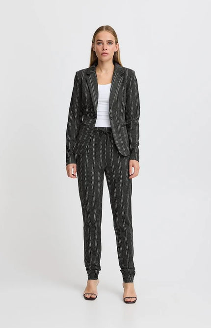 Ichi Blazer ihruti Dark Grey Melange Stripe Stretchshop.nl