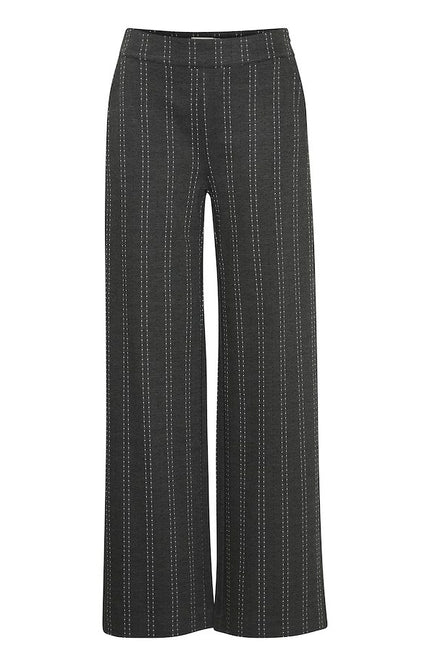 Ichi Broek ihruti wide Dark Grey Melange Stripe Stretchshop.nl