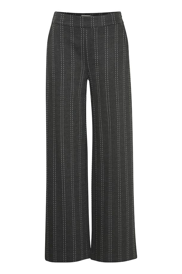 Ichi Broek ihruti wide Dark Grey Melange Stripe Stretchshop.nl